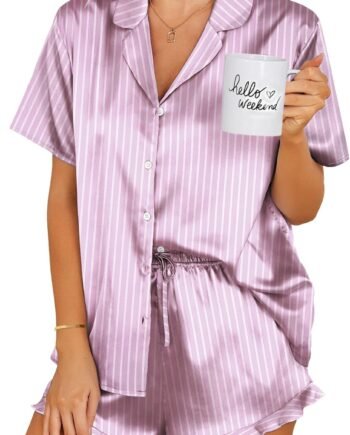 Women's Satin Pajamas Set Button Down 2 Piece Silk Pjs Shorts Set Ruffle Lingerie Notch Collar Sleepwear S-XXL